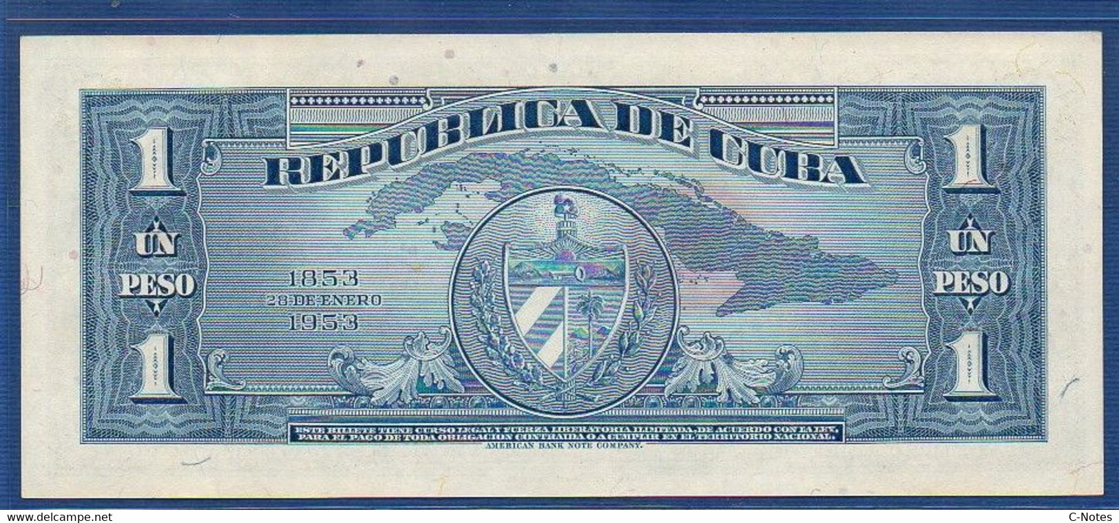 CUBA - P. 86 – 1 Peso 1953 UNC-, Serie B381989A  "Centennial Birth Of José Martí" Commemorative Issue - Cuba