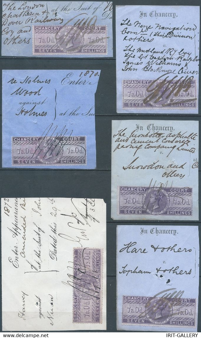Great Britain-ENGLAND,Queen Victoria,1870 /1872 Revenue Stamps Tax Fiscal CHANCERY COURT,7s.0d. Seven Shillings - Revenue Stamps