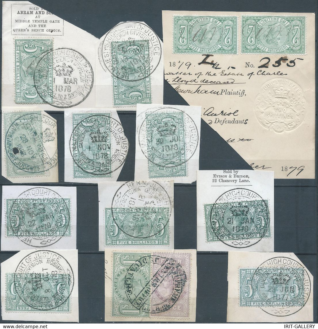 Great Britain-ENGLAND,Queen Victoria,1877/1879 Revenue Stamps Tax Fiscal,JUDICATURE FEES,1 & 2 & 5 Shillings & 4 Pence - Steuermarken