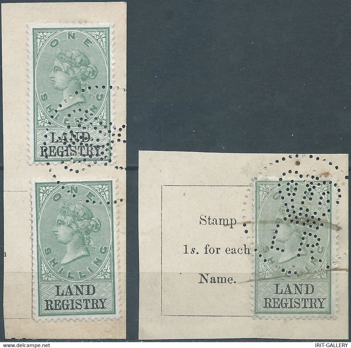 Great Britain-ENGLAND,1870-1800 Revenue Stamps Tax Fiscal,LAND REGISTRY,1 Shilling, PERFIN - Fiscaux