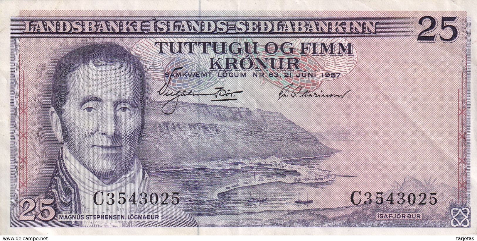 BILLETE DE ISLANDIA DE 25 KRONUR DEL AÑO 1957   (BANKNOTE) - Islande