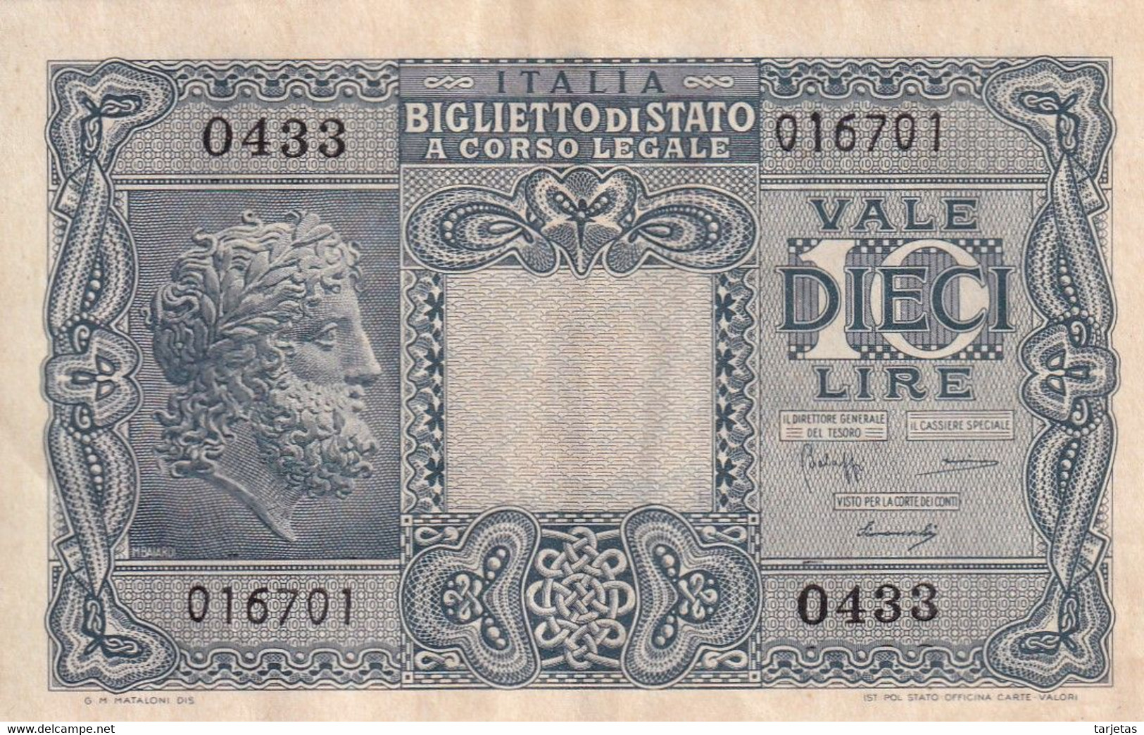 BILLETE DE ITALIA DE 10 LIRE  BIGLIETO DI STATO DEL AÑO 1935  (BANKNOTE) - Italia – 10 Lire