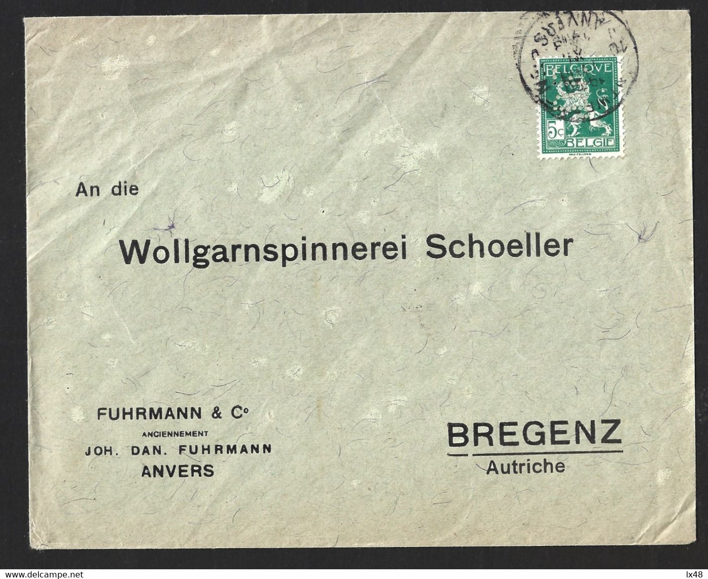 Seltene Lochung (D.F.) Dan. Fuhrmann, Antwerpen, Belgien 1913. Pedale Für Musikinstrumente. Pralinen. Perfin (D.F.) Dan. - 1909-34