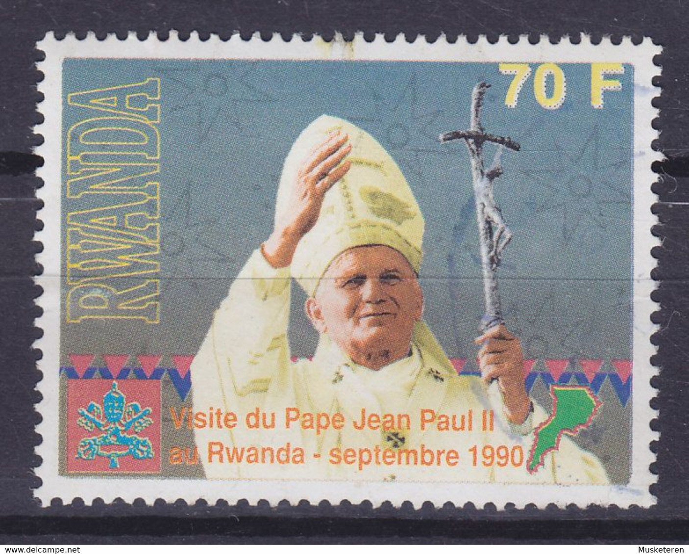 Rwanda 1990 Mi. 1440, 70 Fr. Papal Visit Pabstbesuch Von Johannes Paul II. - Gebraucht