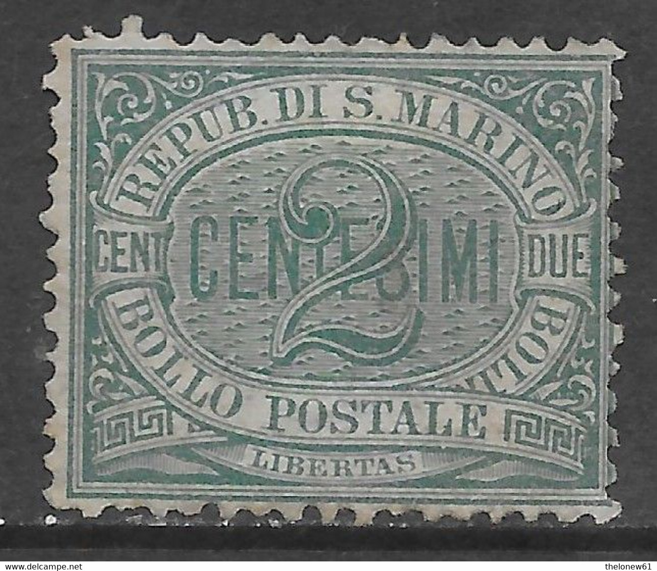 San Marino 1877 Cifra O Stemma C2 Verde Sa N.1 Nuovo SG - Unused Stamps