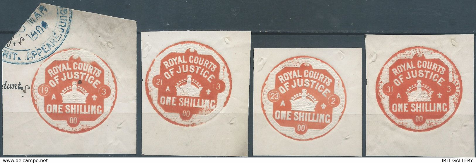 Great Britain-ENGLAND,1900 ,ROYAL COURTS OF JUSTICE, Tax Fee,Different Date Of The Day Of The Month,1 SHILLING - Revenue Stamps