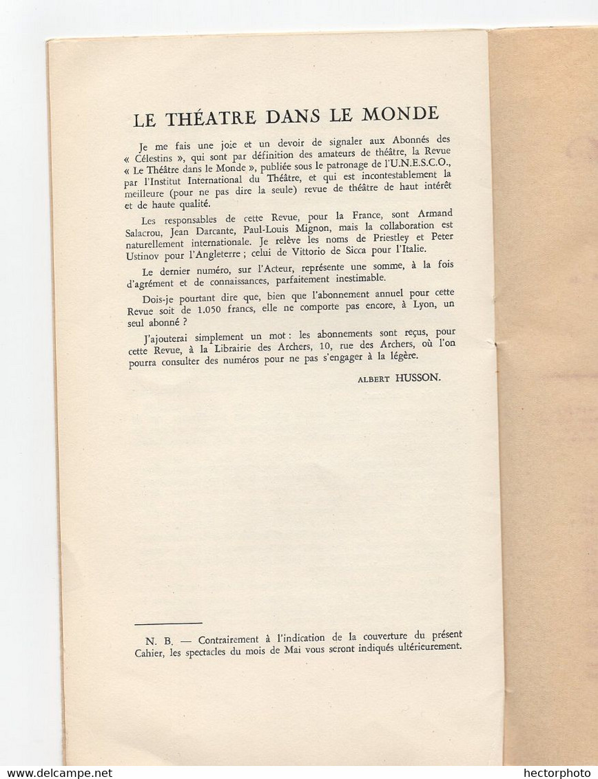 Superbe THEATRE CAHIERS DES CELESTINS Programme LYON 1955 Publicité TBE 12p Dont Calque Spectacle - Programme