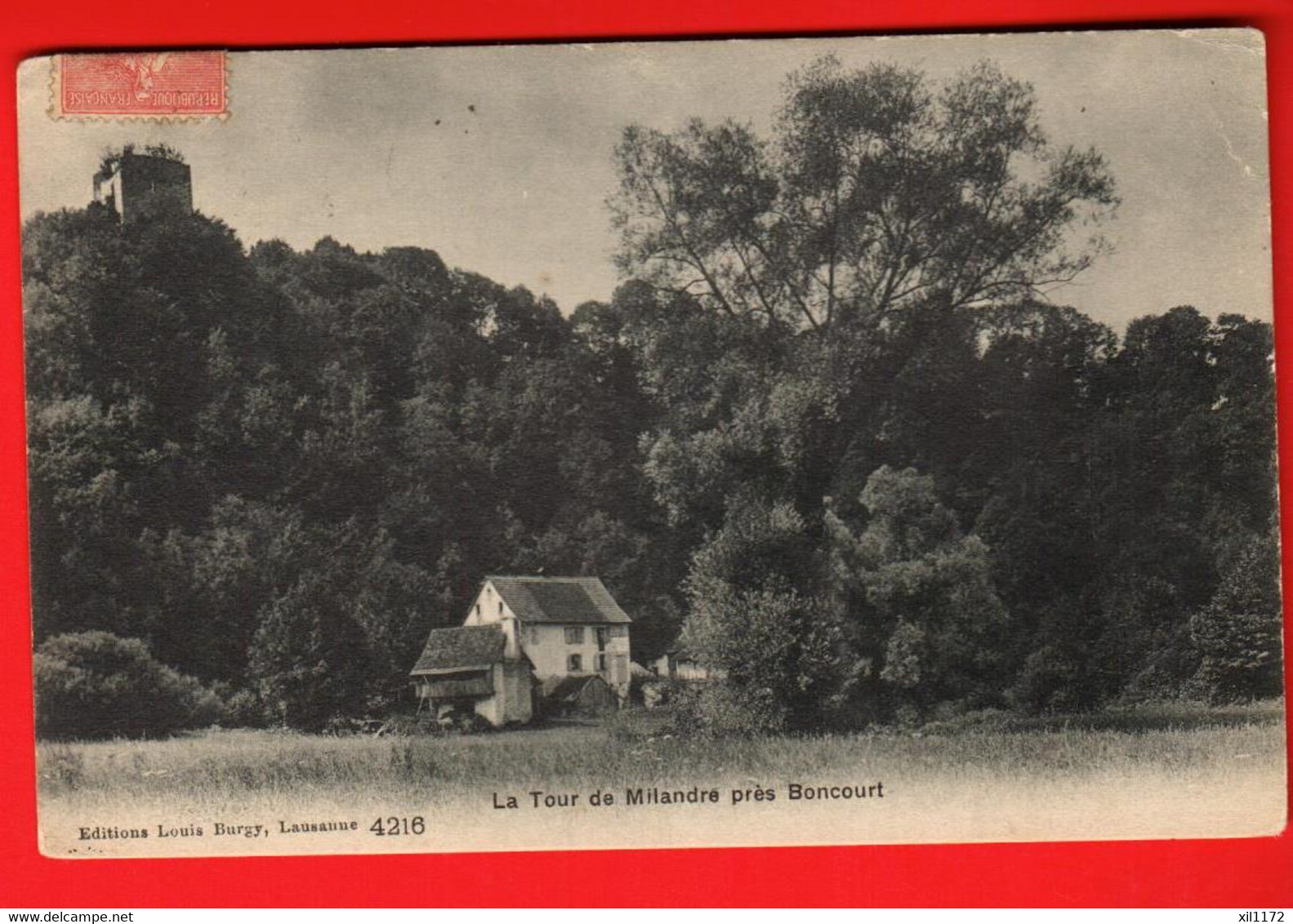 DAJ-09 RARE Près De Boncourt Maison Et La Tour De Milandre. Circulé Vers France Avec Timbre Français - Boncourt