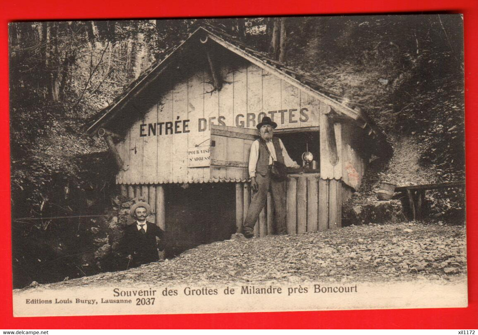 DAJ-12  Souvenir Des Grottes De Milandre Près Boncourt ANIME.  Burgy 2037 Ecrite De Belfaux Sous Enveloppe En 1918 - Boncourt