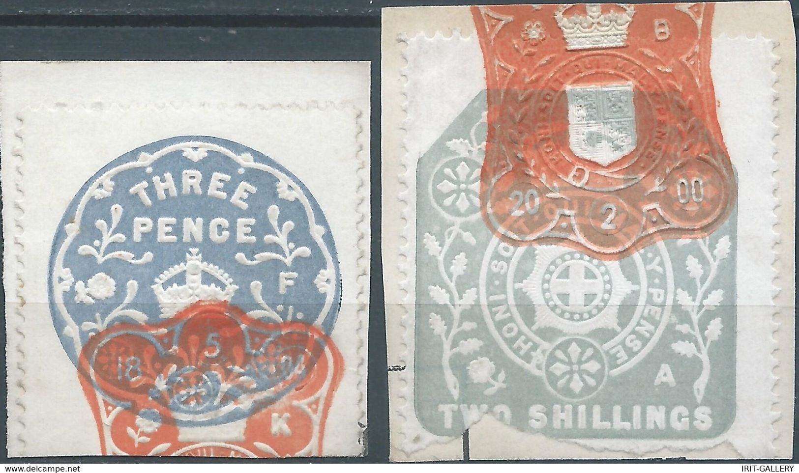 Great Britain-ENGLAND,1902-1904 Revenue  Tax Fiscal,3pence & 2 Shillings,imperial Cancellation,defective! - Fiscali