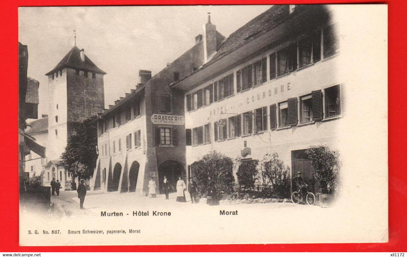 DAJ-34 Morat Murten  Hotel Krone. Hotel De La Couronne  Brasserie, ANIME.  Schweizer 687  Dos Simple NC - Murten