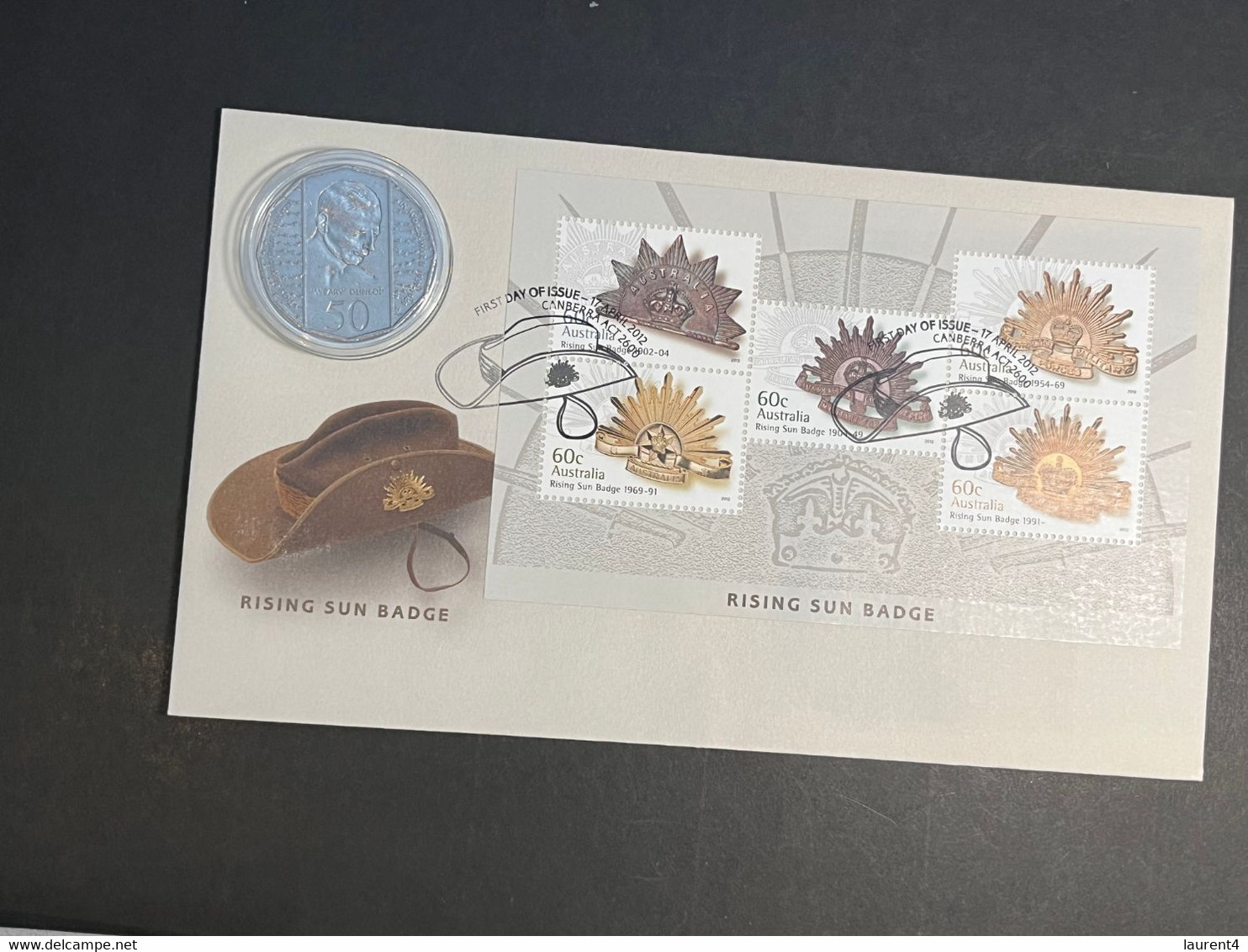 (1 Oø 5 A) End Of WWII 50 Cent Coin 1995 On Rising Sun Badge FDC With Scarce M/s 2012 (military) - 50 Cents