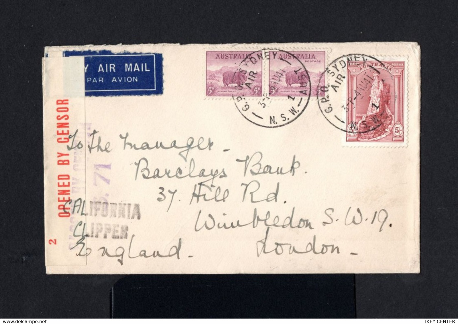 K76-AUSTRALIA-AIRMAIL CENSOR COVER SYDNEY To LONDON (england) 1941.WWII.British - Briefe U. Dokumente