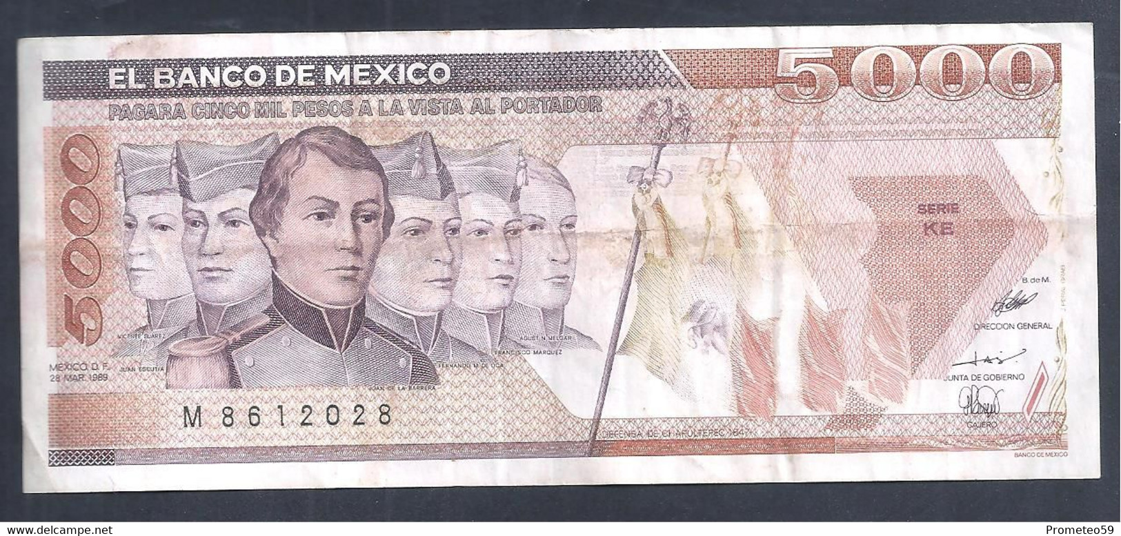 México – Billete Banknote De 5.000 Pesos – Año 1989 - Mexico