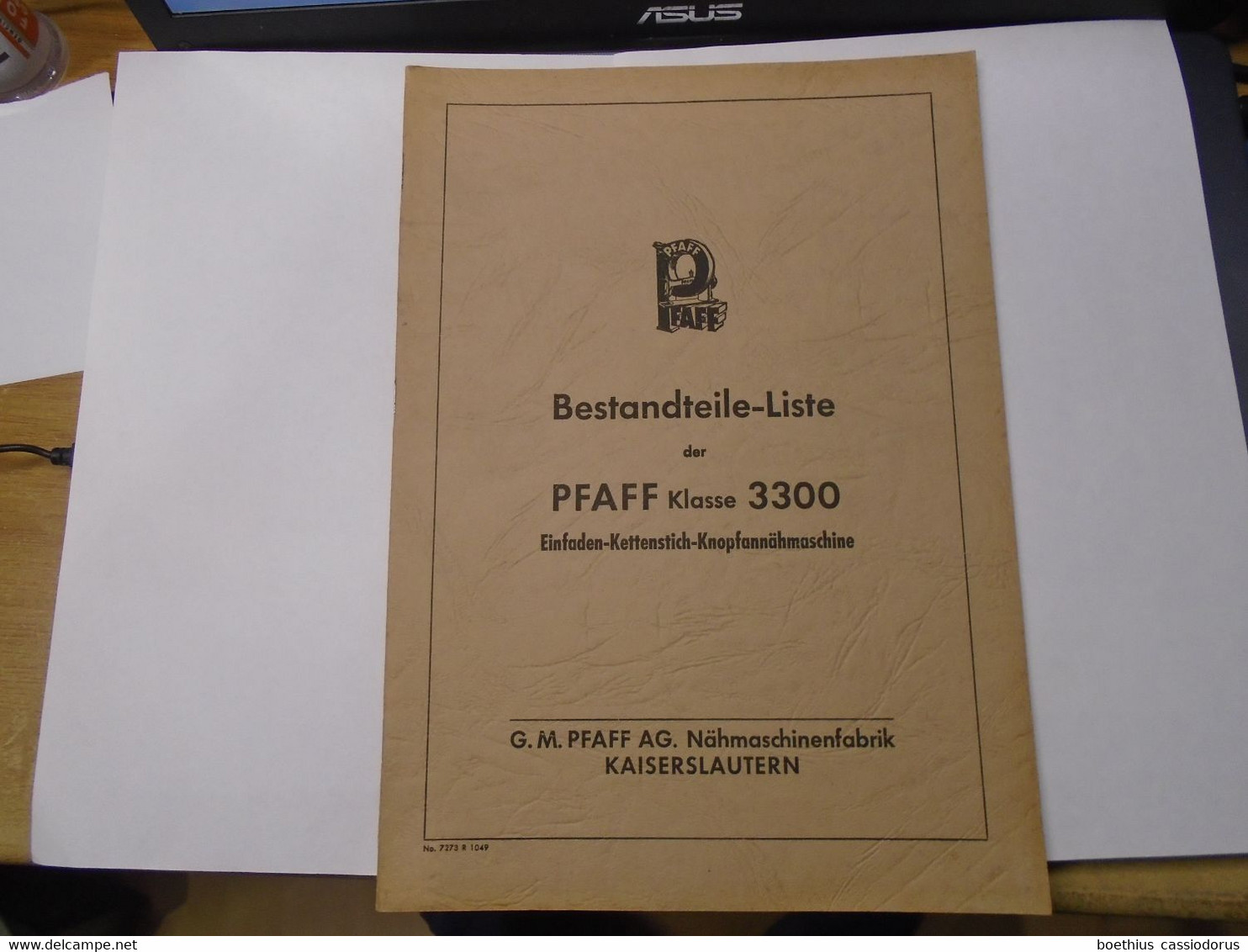 BESTANDTEILE-LISTE DER PFAFF KLASSE 3300 EINFADEN-KETTENSTICH-KNOPFANNÄHMASCHINE Inhaltsverzeichnis Infotos NÄHMASCHINE - Machines