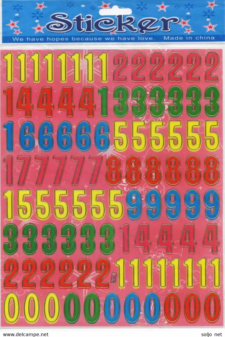 123 Nummern Zahlen Bunt Aufkleber / Numbers Sticker 1 Blatt 25 X 20 Cm ST089 - Scrapbooking