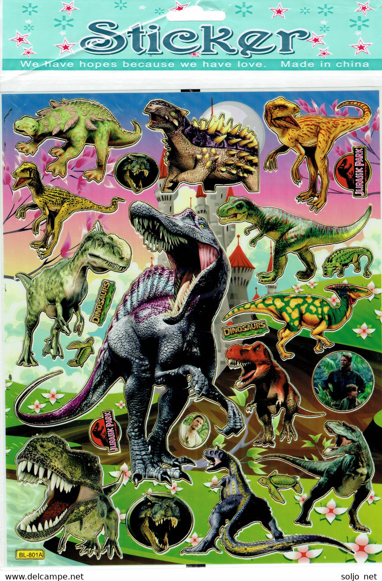 Dinosaurier Dino T-Rex Tiere Aufkleber / Dinosaur Raptor Animal Sticker 1 Blatt 25 X 20 Cm ST190 - Scrapbooking