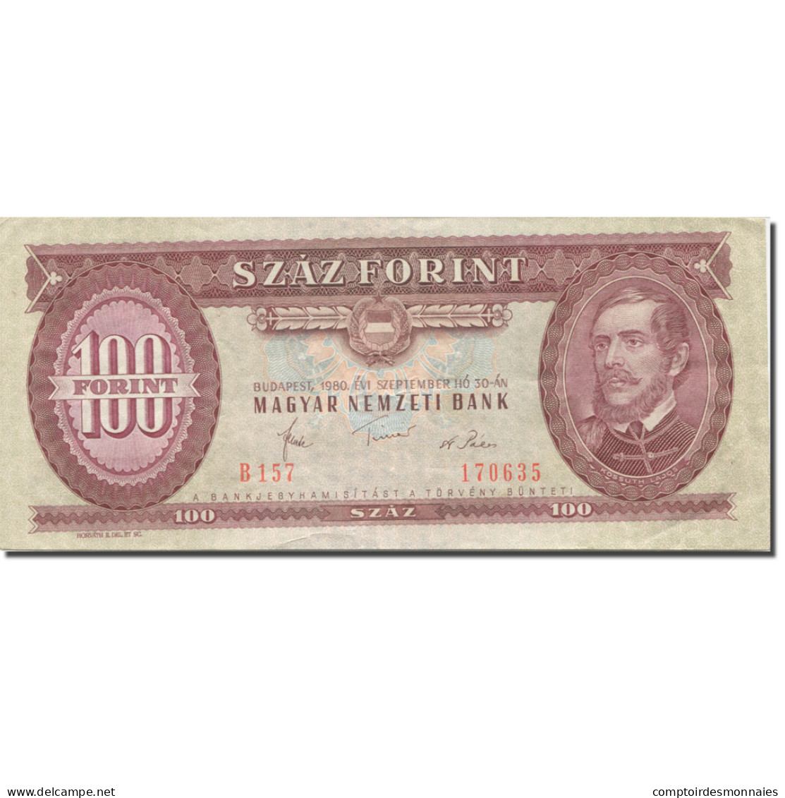 Billet, Hongrie, 100 Forint, 1980, 1980-09-30, KM:171f, SPL+ - Hongrie