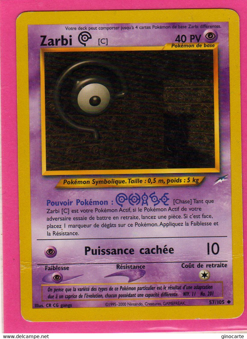 Carte Pokemon Francaise 1995 Wizards Neo Destiny 57/105 Zarbi 40pv Un Pli - Wizards