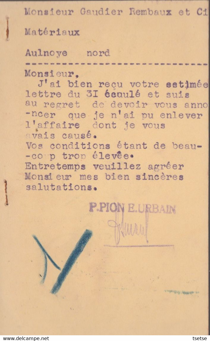 Saint-Ghislain - Carte Publicitaie / Matériaux De Construction Eugène Urbain - 1931( Voir Verso ) - Saint-Ghislain