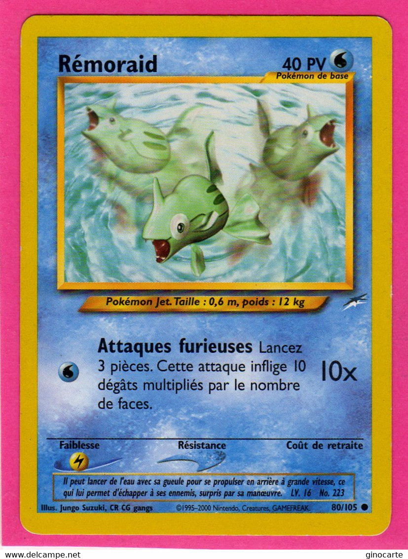 Carte Pokemon Francaise 1995 Wizards Neo Destiny 80/105 Remoraid 40pv Bon Etat - Wizards