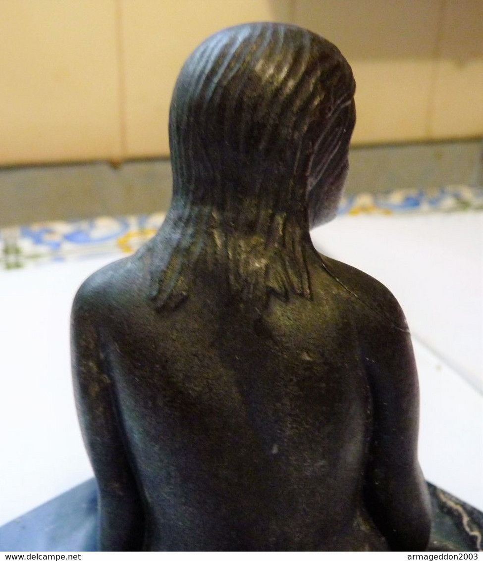 SUPERBE SCULTURE EN BRONZE SUR SOCLE EN MARBRE / SIRENE FEMME NUE BON ETAT