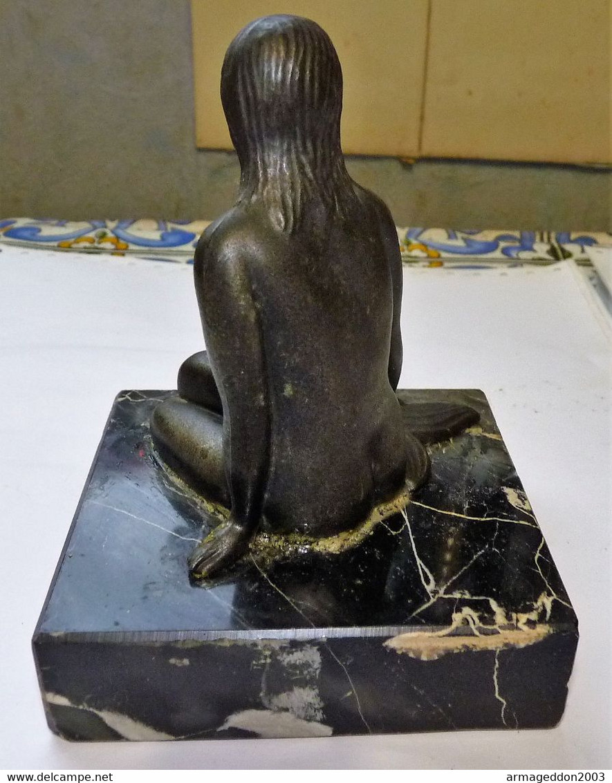 SUPERBE SCULTURE EN BRONZE SUR SOCLE EN MARBRE / SIRENE FEMME NUE BON ETAT