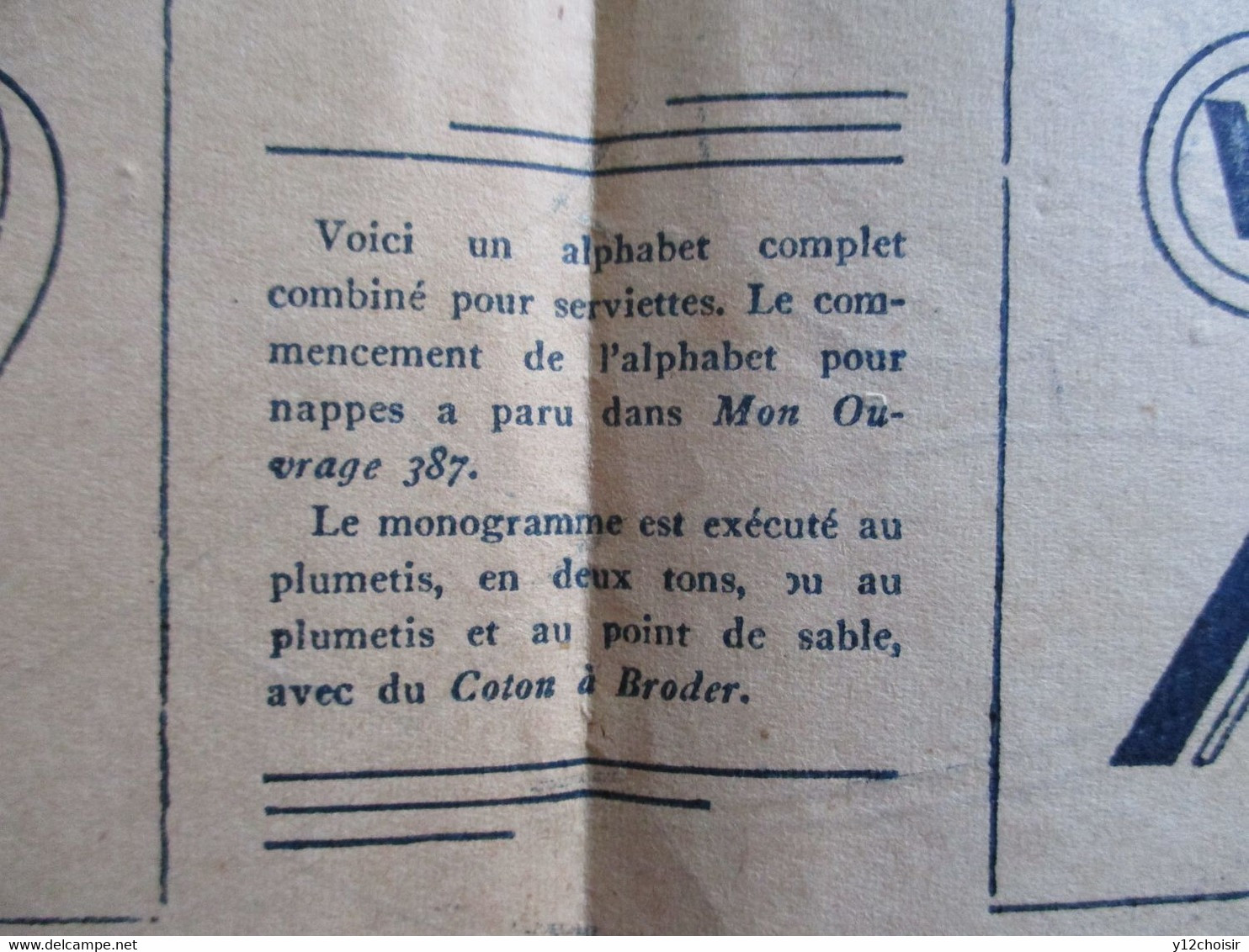 ABECEDAIRE POUR SERVIETTES ET NAPPES PLUMETIS COTON A BRODER + PARURE DE LIT   EXTRAIT REVUE MON OUVRAGE 1939 - Patterns