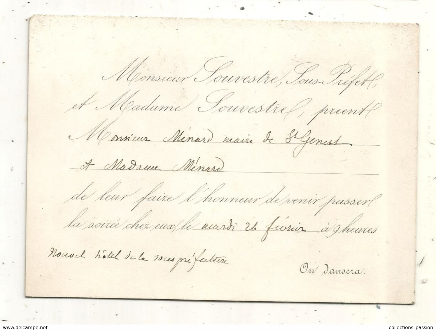 INVITATION De Monsieur SOUVESTRE Sous Préfet Et Madame,nouvel Hôtel De La Sous Préfecture De Chatellerault - Ohne Zuordnung