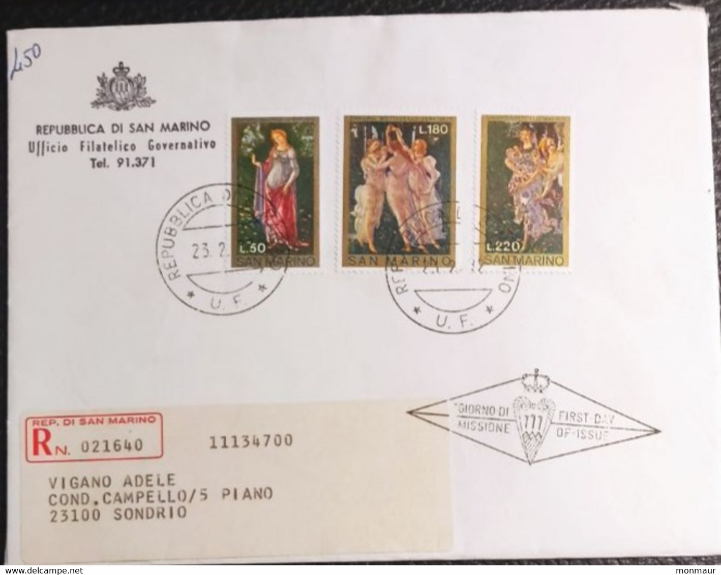 SAN MARINO 1972 RACCOMANDATA FDC ALLEGORIA DI PRIMAVERA - Oblitérés