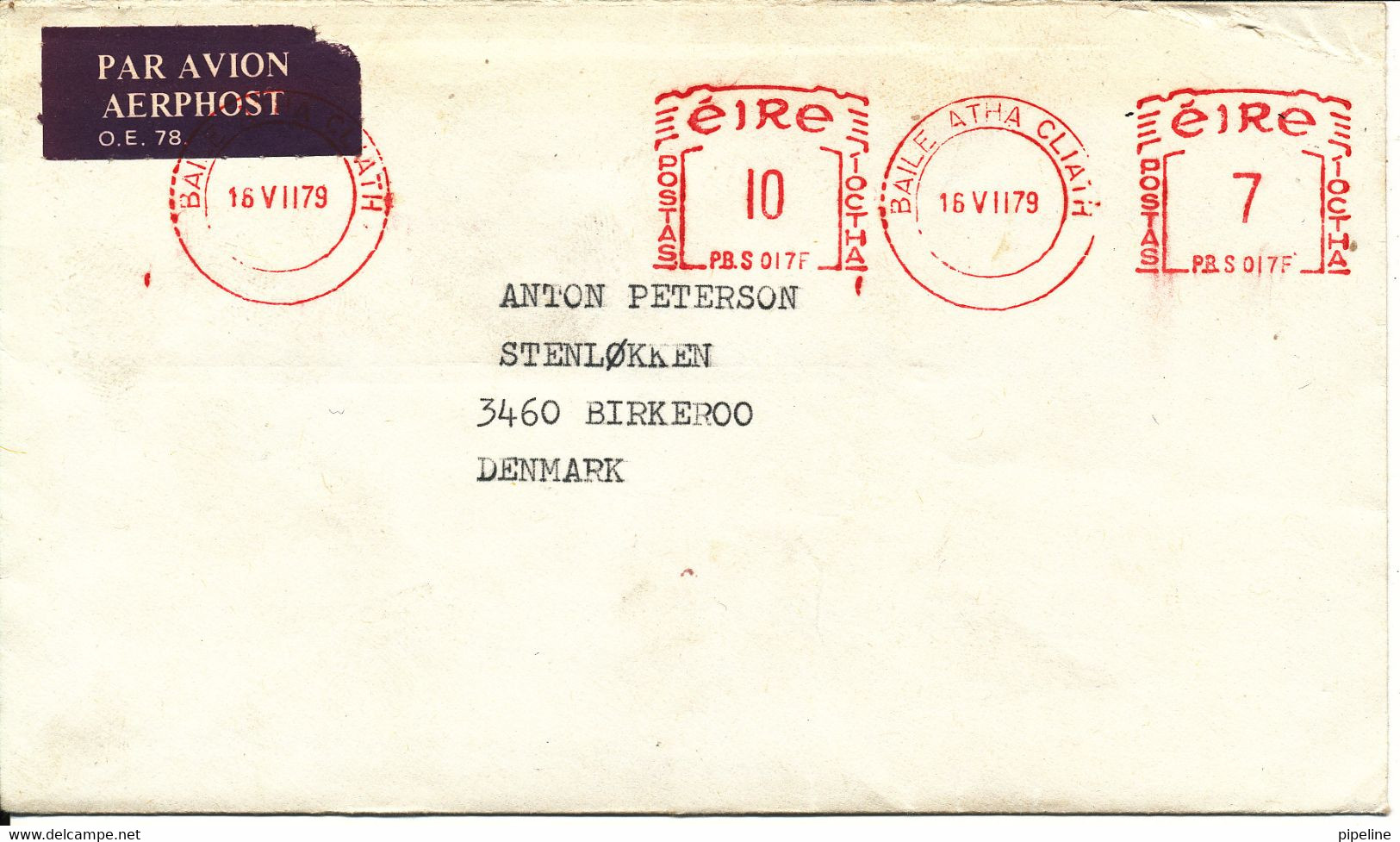 Ireland Cover With Red Meter Cancel Sent To Denmark 16-7-1979 The Cover Damaged By Opening In The Right Upper Corner - Storia Postale