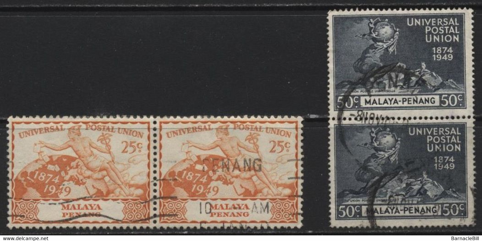 Penang (05) 1949 UPU . 2 Doubles. Used. Hinged. - Penang