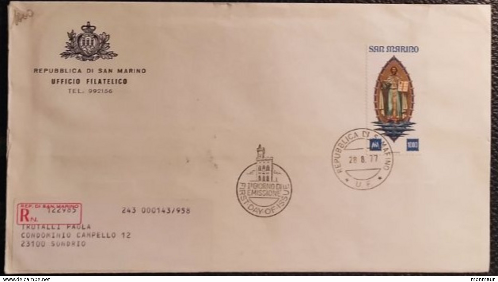 SAN MARINO 1977 RACCOMANDATA FDC CENTENARIO PRIMI FRANCOBOLLI DI SAN MARINO - Gebraucht