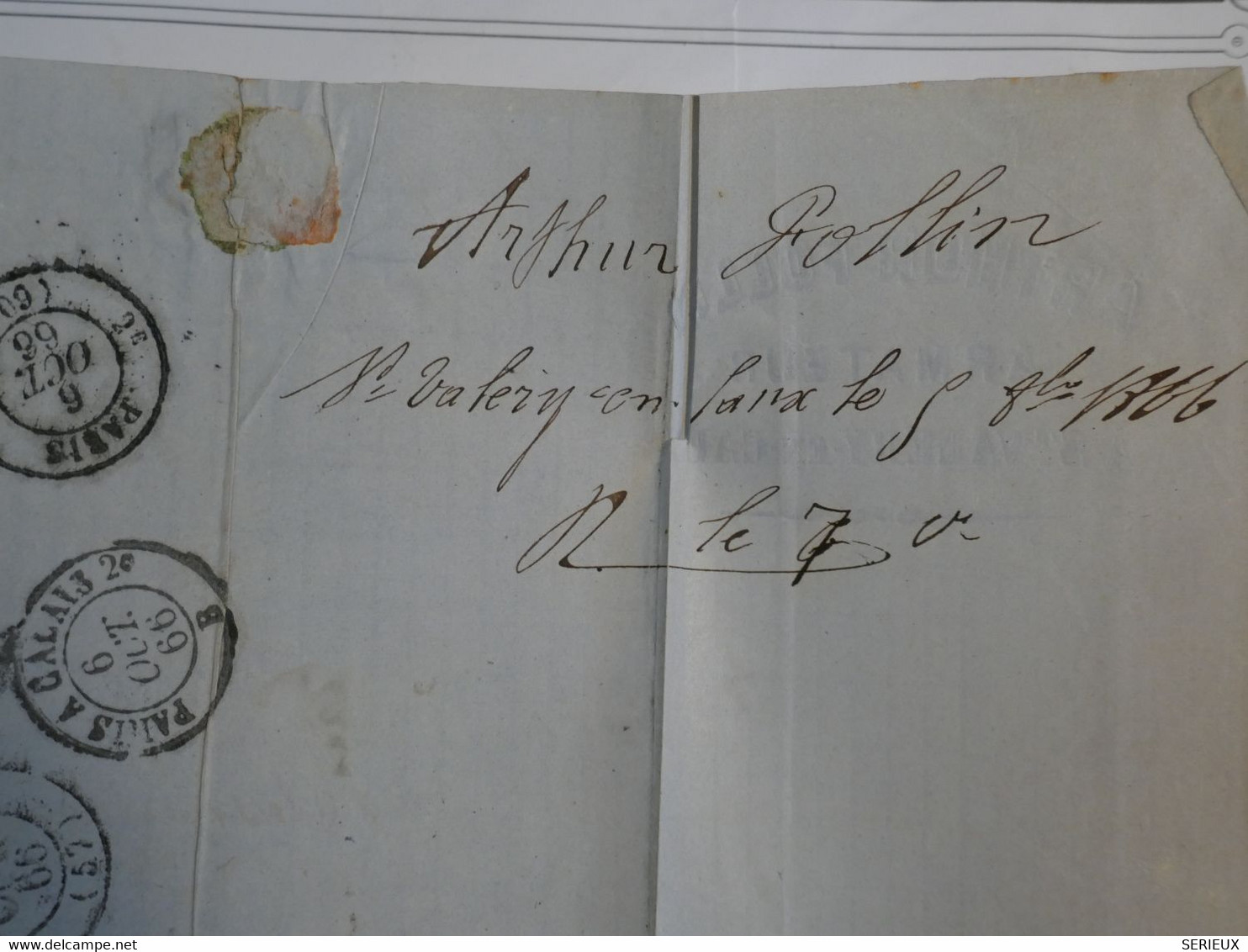 BO11 FRANCE BELLE  LETTRE RRR 1866 ST VALERY A DUNKERQUE   +N°22  + C. PERLé + AFFRANCH.INTERESSANT++ - 1862 Napoléon III.