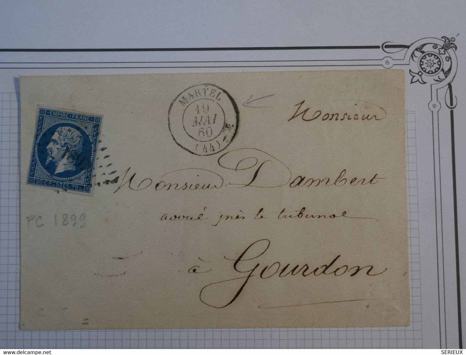 BO11 FRANCE BELLE  LETTRE  1860  MARTEL A GOURDON    +N°14  +  + AFFRANCH.INTERESSANT++ - 1853-1860 Napoléon III.