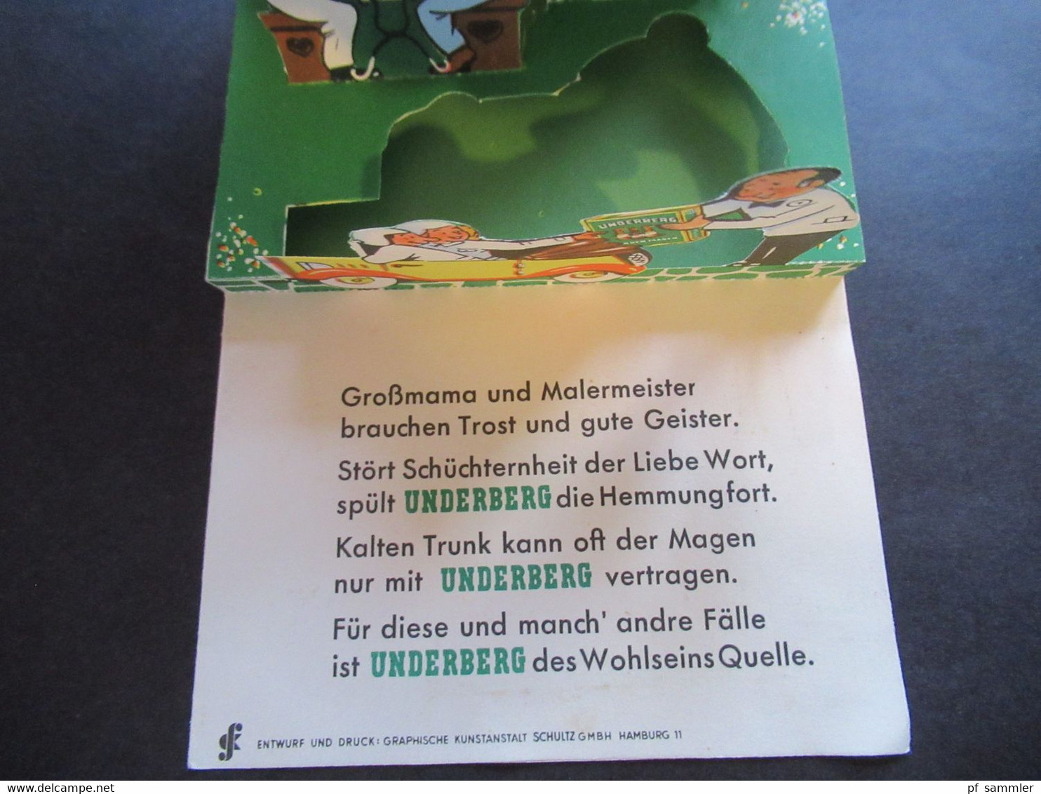 Alte Werbung ca. 1950er Jahre Underberg Kulissen Klappkarte / Kräuterschnapps