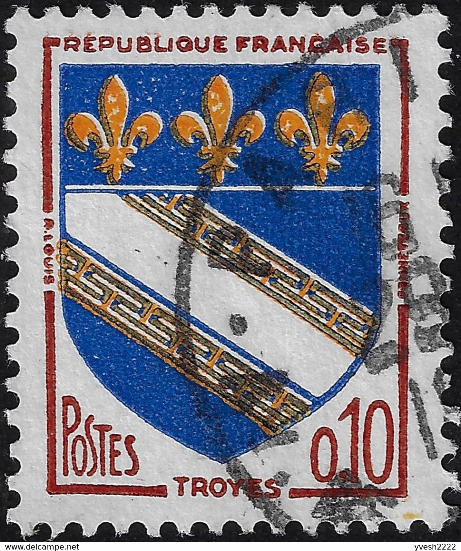 France 1962 Y&T 1353 Et 1353b. Inscriptions En Brun Et Rouge, Jaune Clair Et Foncé, Jaune Déplacé, Bleu Et Bleu-noir - Usati