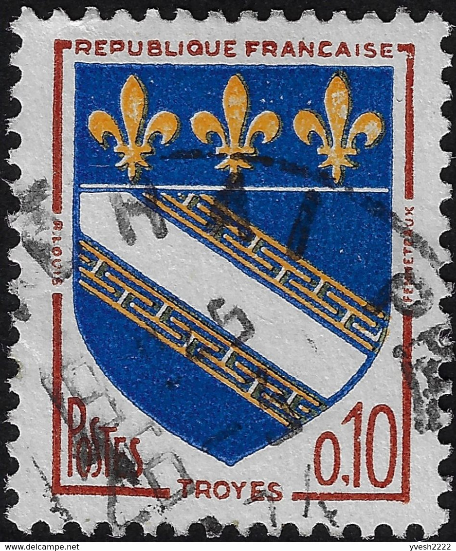 France 1962 Y&T 1353 Et 1353b. Inscriptions En Brun Et Rouge, Jaune Clair Et Foncé, Jaune Déplacé, Bleu Et Bleu-noir - Gebraucht