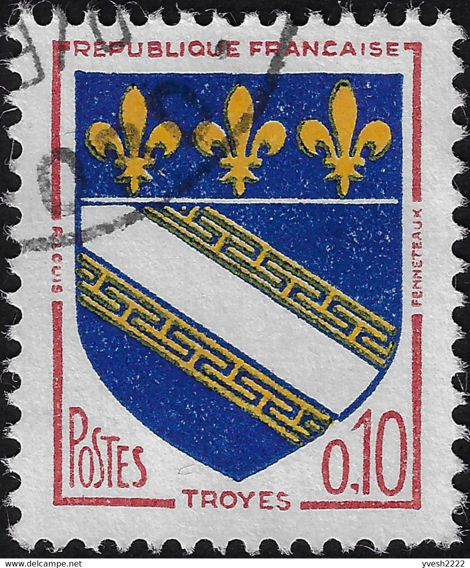 France 1962 Y&T 1353 et 1353b. Inscriptions en brun et rouge, jaune clair et foncé, jaune déplacé, bleu et bleu-noir