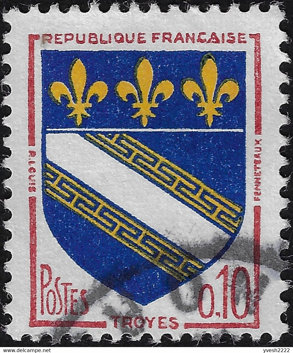 France 1962 Y&T 1353 et 1353b. Inscriptions en brun et rouge, jaune clair et foncé, jaune déplacé, bleu et bleu-noir