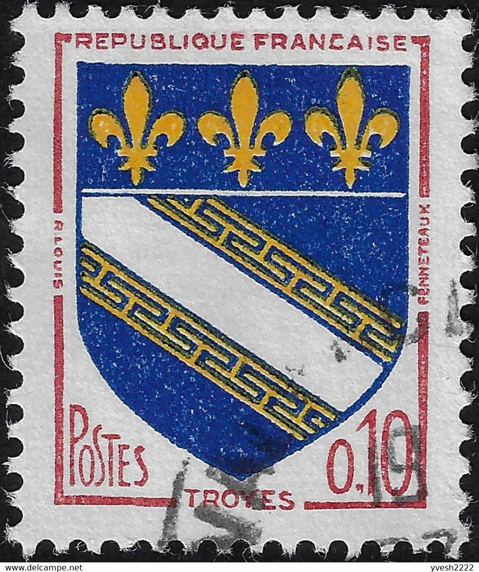 France 1962 Y&T 1353 et 1353b. Inscriptions en brun et rouge, jaune clair et foncé, jaune déplacé, bleu et bleu-noir