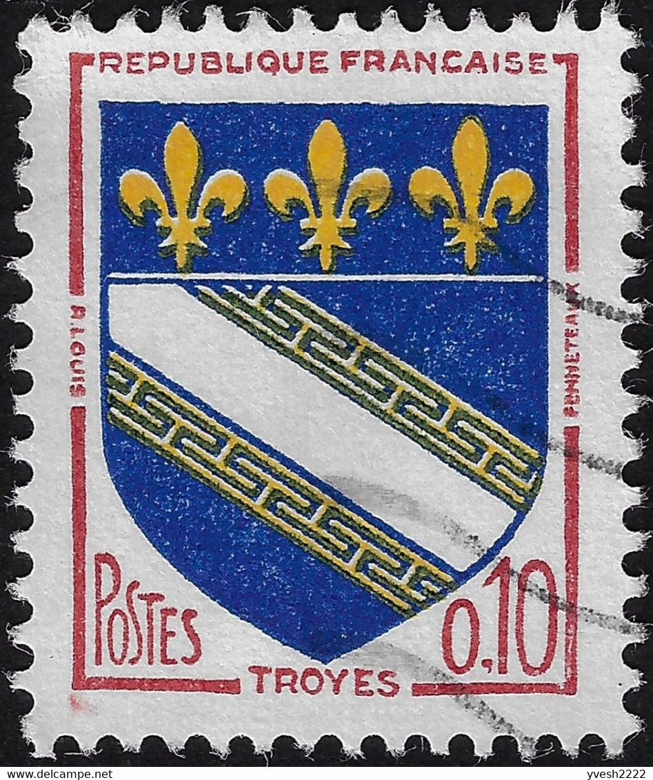 France 1962 Y&T 1353 et 1353b. Inscriptions en brun et rouge, jaune clair et foncé, jaune déplacé, bleu et bleu-noir