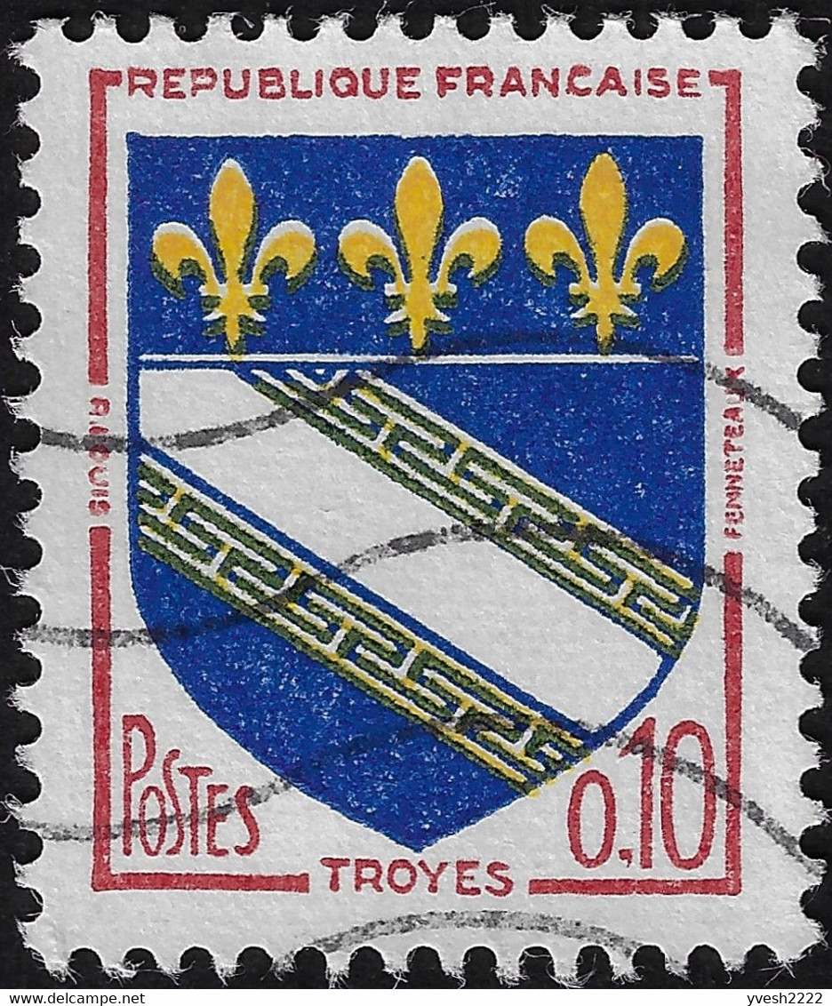 France 1962 Y&T 1353 et 1353b. Inscriptions en brun et rouge, jaune clair et foncé, jaune déplacé, bleu et bleu-noir