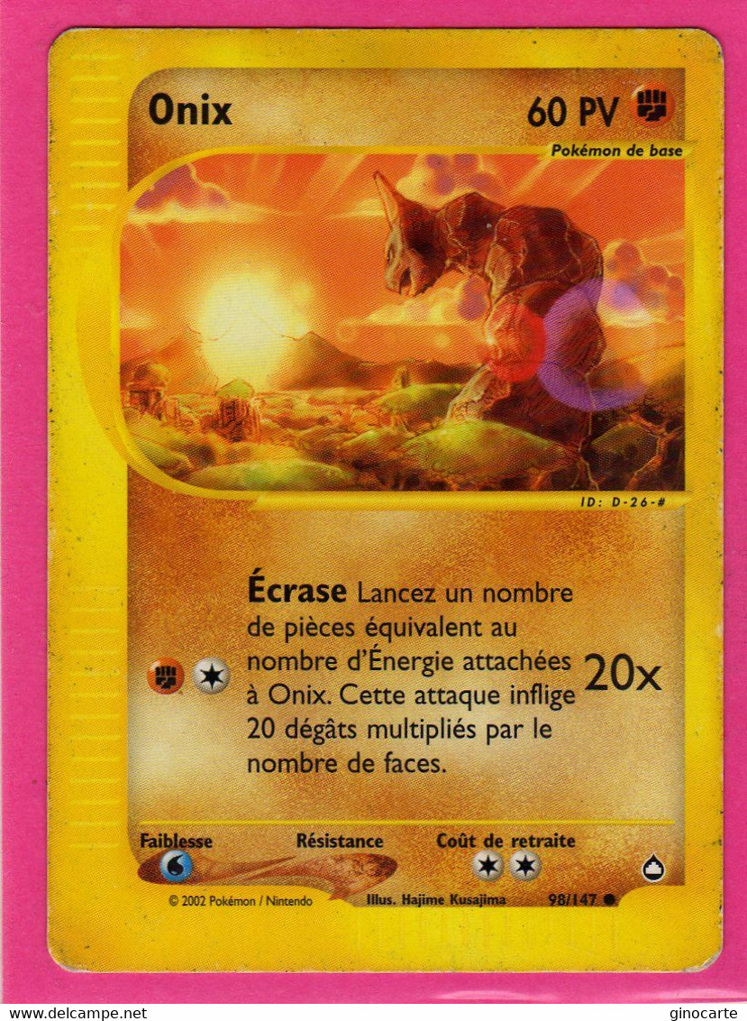 Carte Pokemon Francaise 2002 Wizards Aquapolis 98/147 Onix 60pv Occasion - Wizards