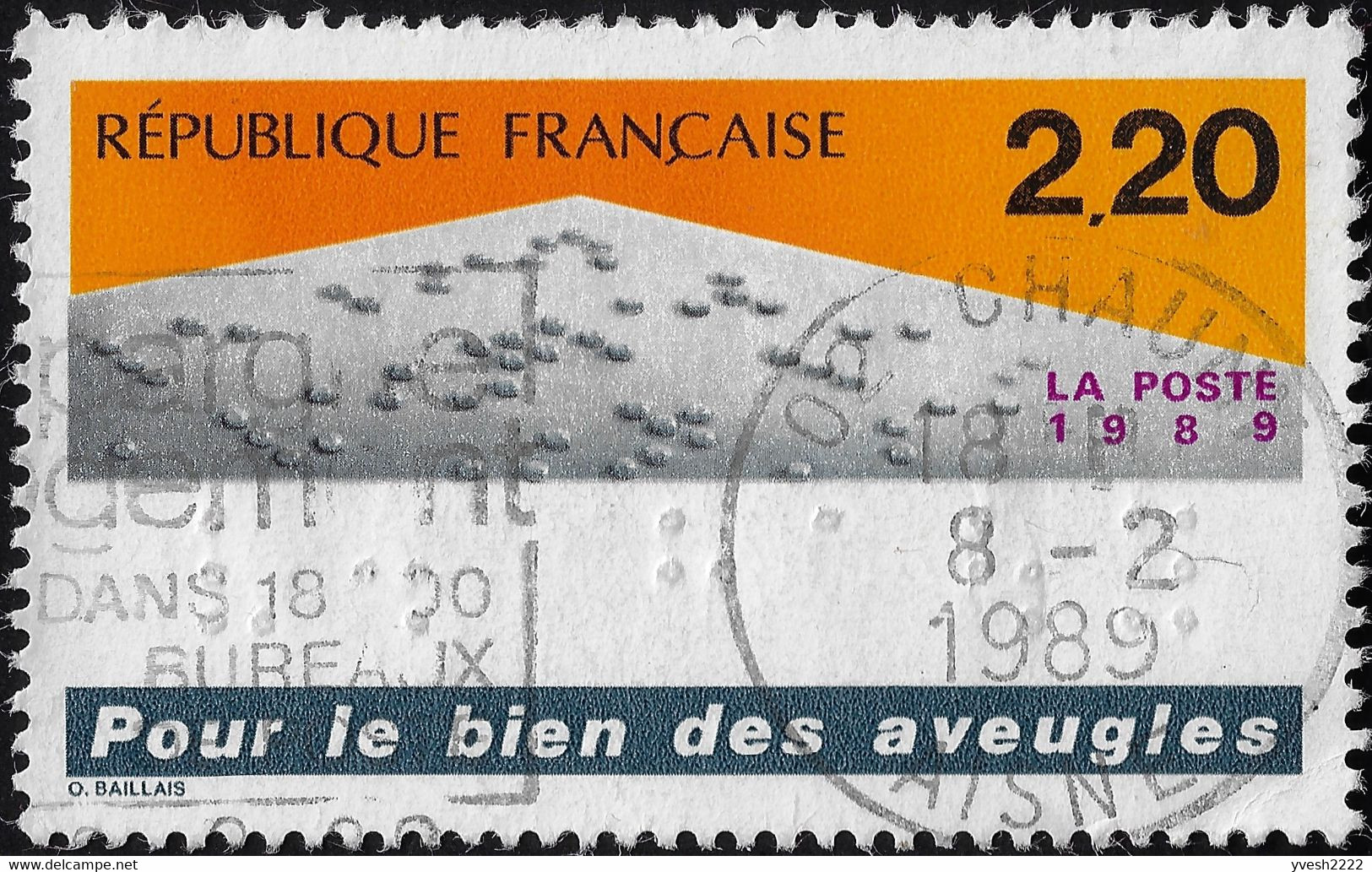 France 1989 Y&T 2562. Inscriptions En Braille Quasiment Imperceptibles Sur Un Timbre. Nuances Différentes - Gebraucht