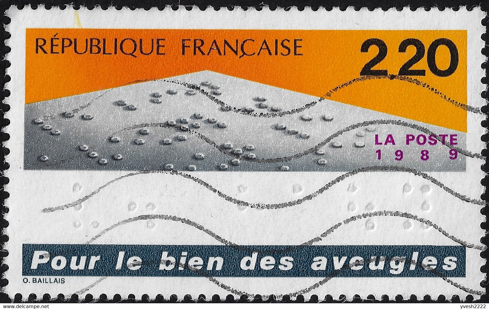 France 1989 Y&T 2562. Inscriptions En Braille Quasiment Imperceptibles Sur Un Timbre. Nuances Différentes - Gebraucht