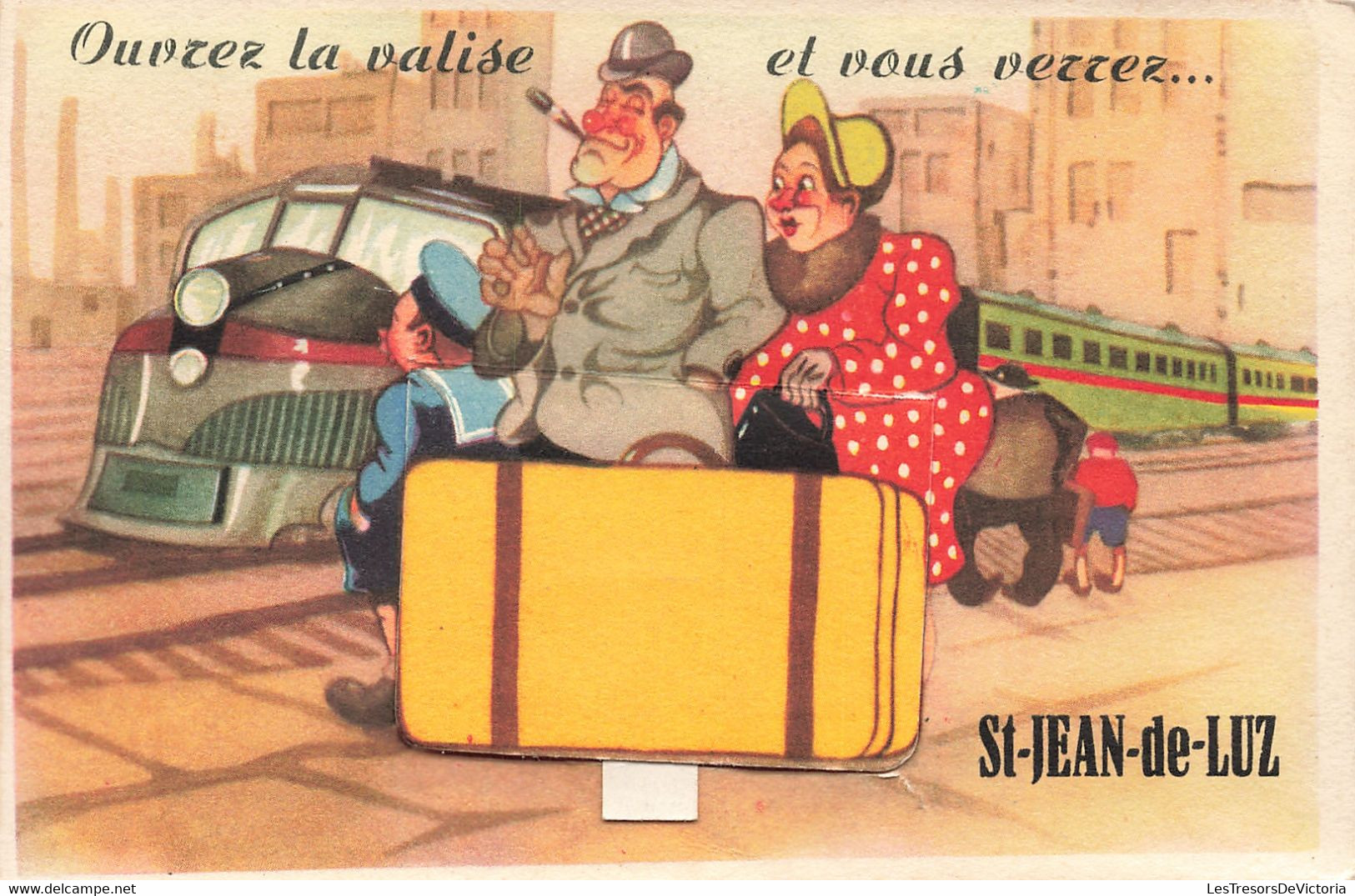 Carte Système - Saint Jean De Luz - Ouvrez La Valise Et Vous Verrez - Colorisé - Carte Postale Ancienne - Met Mechanische Systemen