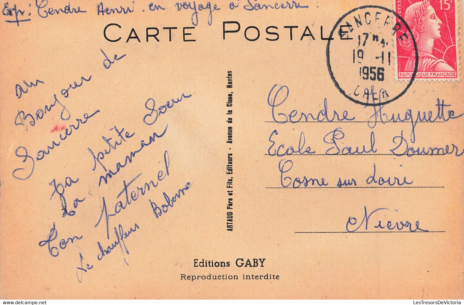 Carte Système - Sancerre - Trottinons Gaiement Vers - Colorisé - Edit. Gaby - Oblitéré 1956 - Carte Postale Ancienne - Cartoline Con Meccanismi