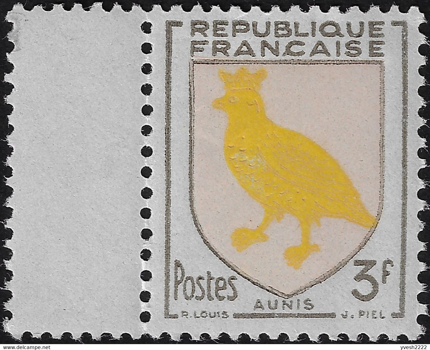 France 1954 Y&T 1004. 3 F Armoiries D'Aunis (Charente-Maritime), Sans Rouge. Perdrix. Neuf Sans Charnière, MNH. - Pernice, Quaglie