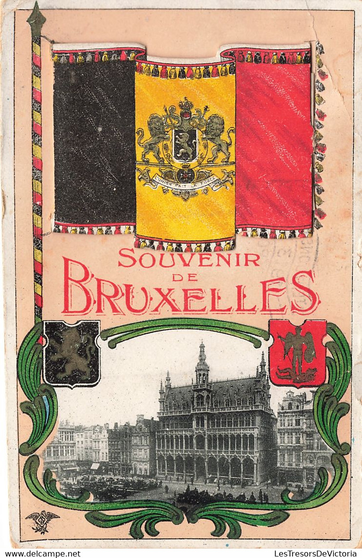Carte Système - Souvenir De Bruxelles - Colorisé - Drapeau - Oblitéré Bruxelles 1913 - Carte Postale Ancienne - Cartoline Con Meccanismi